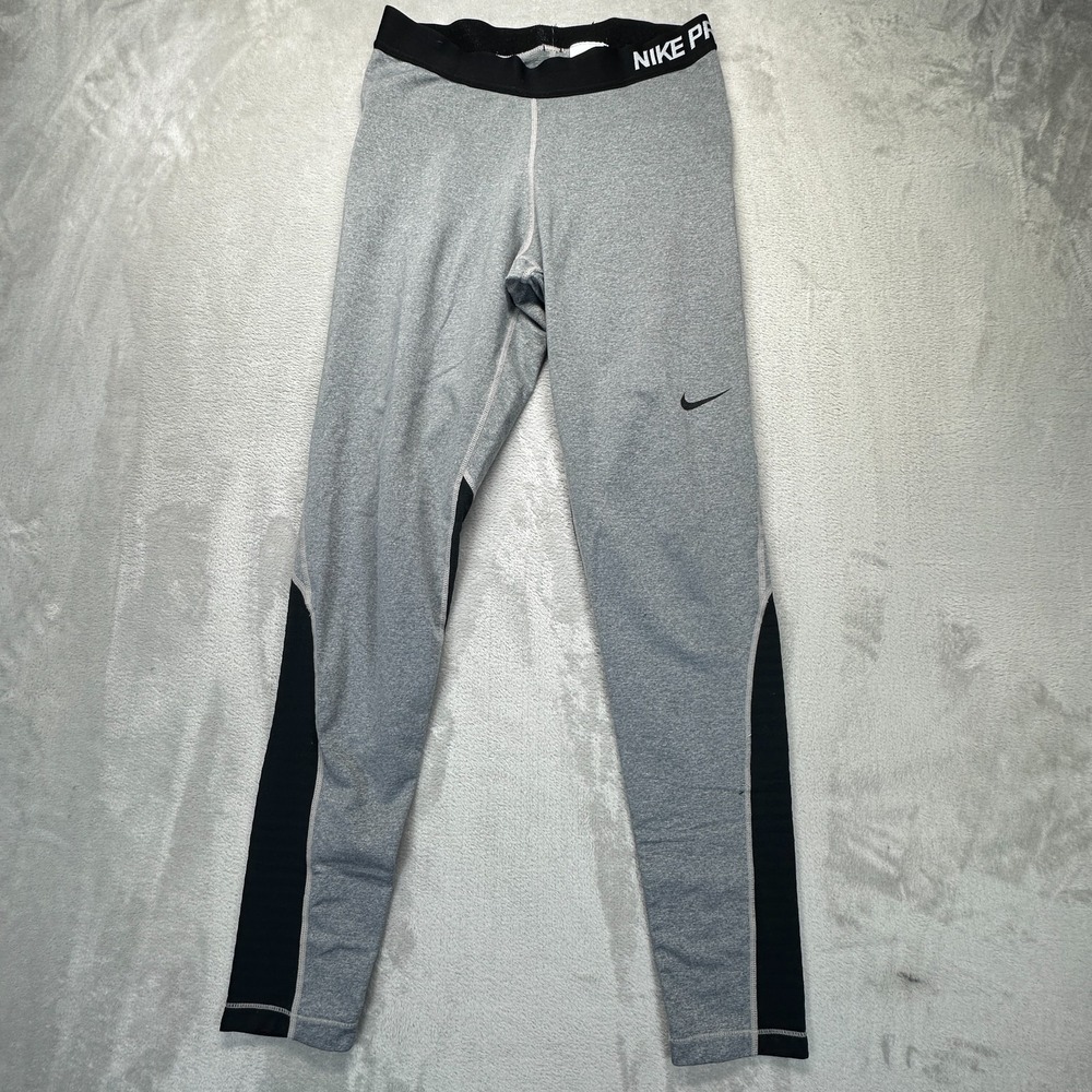 Nike Pro Dri-Fit Leggings Womens Size 27x28 Gray Black Logo Gym Training Pants